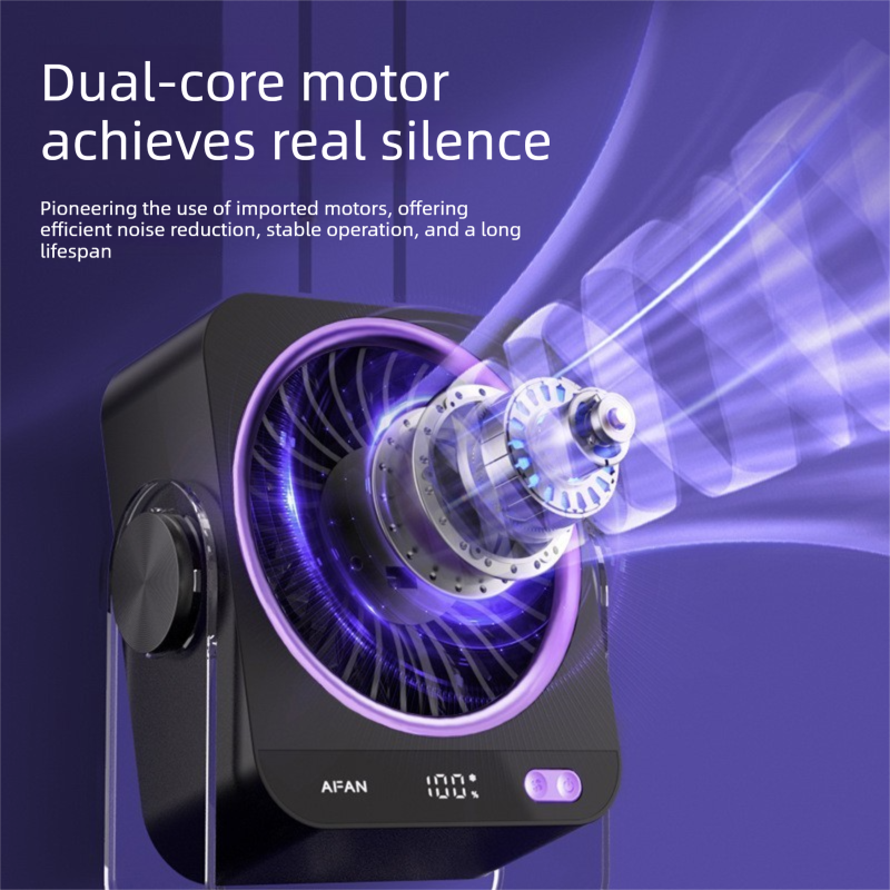 Grey Portable Semiconductor Cooling Desk Fan USB Type-C Rechargeable 5 Speeds Digital Display Silent Operation Wall-Mountable Air Circulator for Local Home and Office Spaces