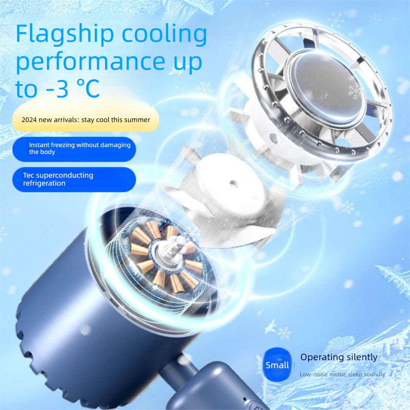 Grey Portable Ice Cooling Handheld Fan USB Rechargeable 2000mAh Silent Battery Fan for Office and Outdoor Use Personal Cooling Solution for Local Professionals