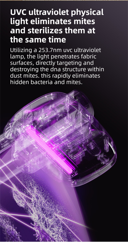 White 3-Head Cordless Handheld UV Mite Remover Set with Floor & Mite Head - 11KPA Powerful Suction & 8000 Times/Min High-Frequency Vibration for Carpet & Mattress, Type-C Rechargeable