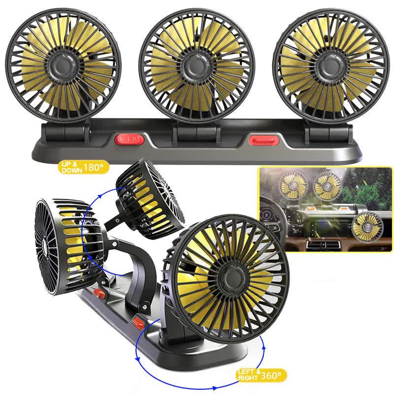 3-in-1 Powerful Car Single Head Fan (USB Power) - Quiet Cooling Fan Integrated Aromatherapy & Number Plate, with 360° Rotation & 130cm Long Cord