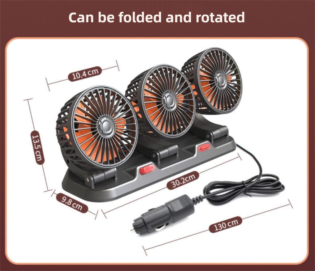 3-in-1 Powerful Car Single Head Fan (12V Lighter Power) - Quiet Cooling Fan Integrated Aromatherapy & Number Plate, with 360° Rotation & 130cm Long Cord