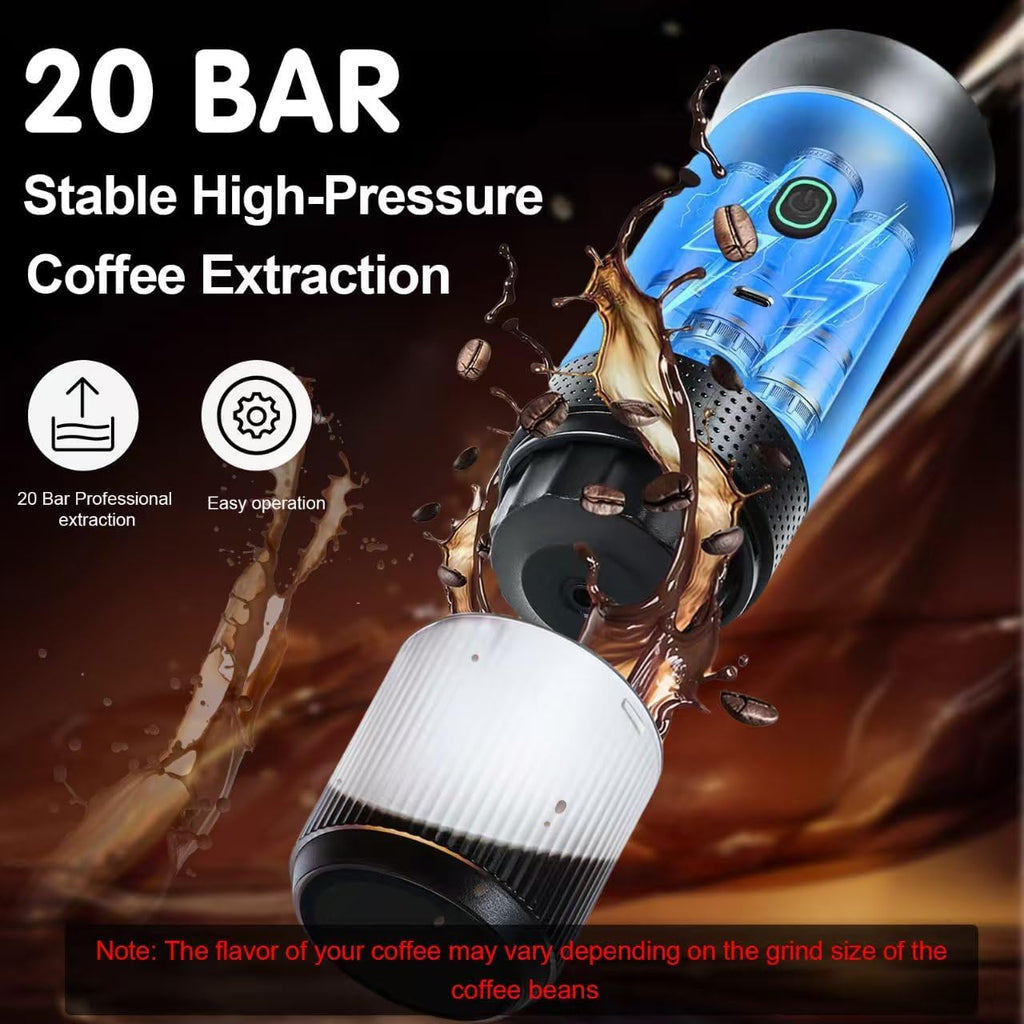 Grey 3-in-1 Portable Espresso Maker with Self-Heating and One-Touch Cold Hot Brew - Smart Digital Display & 20Bar High Pressure for Rich Crema