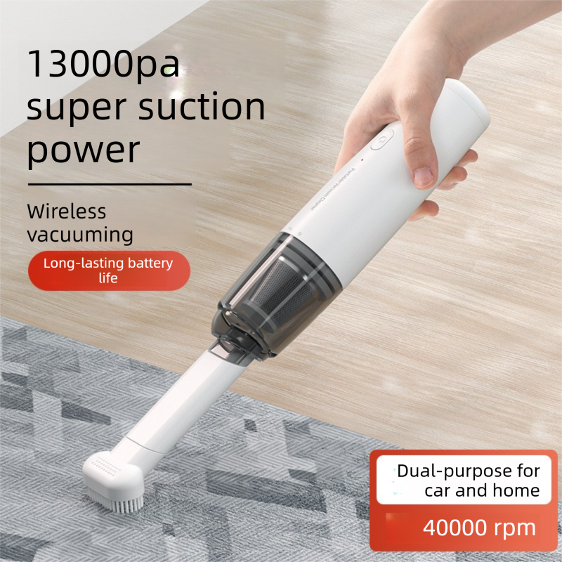 White Portable Wireless Vacuum Cleaner – High-Suction, Dual-Function (Suck & Blow), Type-C Charging, HEPA Filter