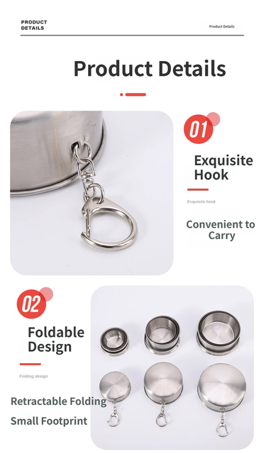 Collapsible Travel Cup Set 3pc Stainless Steel Telescopic Keychain Bronze