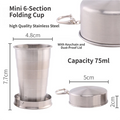Collapsible Travel Cup 75ml Stainless Steel Telescopic Keychain Camping Silver