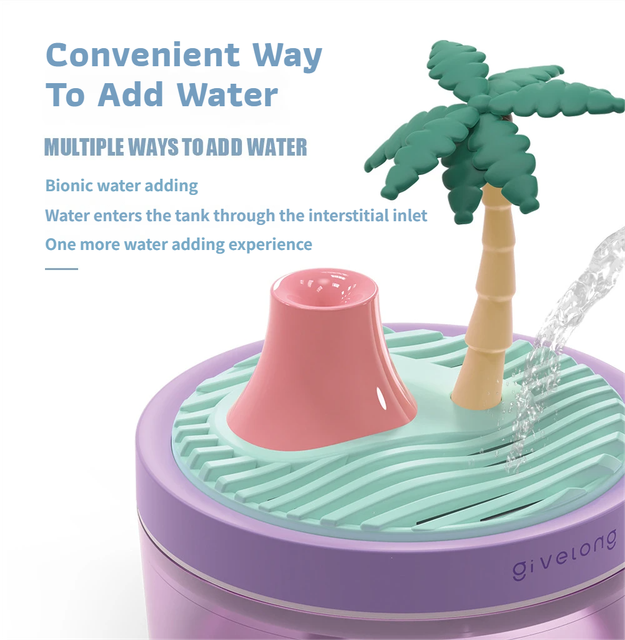 Pine Tree Blue USB Portable Bionic Landscape Humidifier and Creative Potted Plant Air Diffuser - 7-Color Night Light & 2-Mode Mist Timer