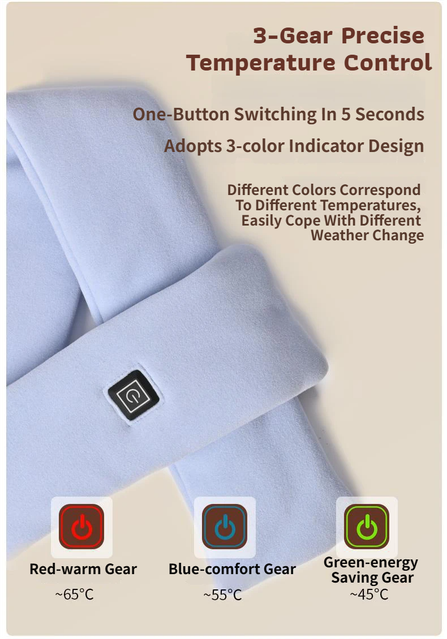 Yellow USB Powered Graphene Rapid Heated Scarf - 80 x 10 CM Washable Winter Thermal Wrap with 3-Level Temp for Cervical Support & Pain Relief