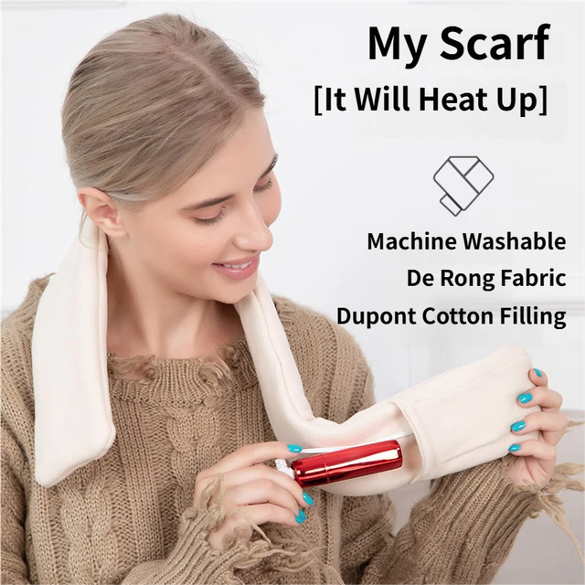 Khaki USB Powered Graphene Rapid Heated Scarf - 80 x 10 CM Washable Winter Thermal Wrap with 3-Level Temp for Cervical Support & Pain Relief