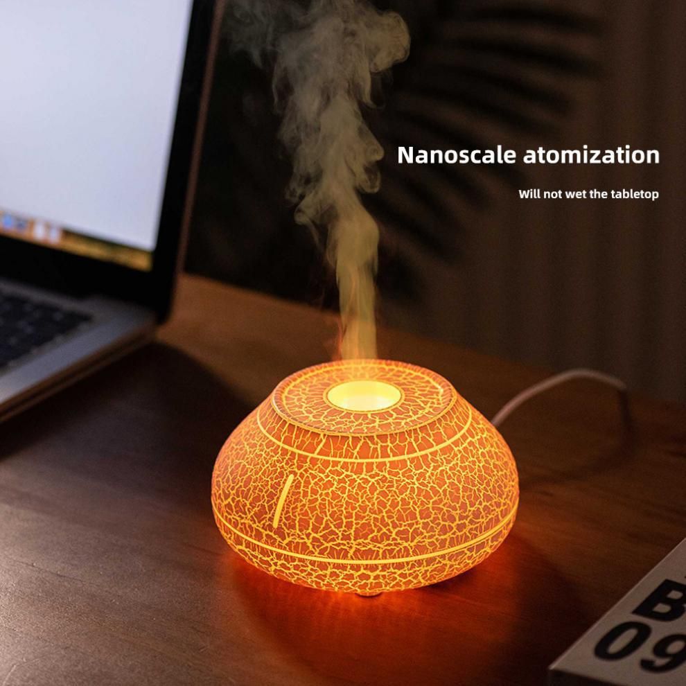 Black 7-Color Flame Ultrasonic Nano Mist Humidifier & Diffuser - Type-C Powered Realistic Fire Effect Mood Lamp for Home & Office