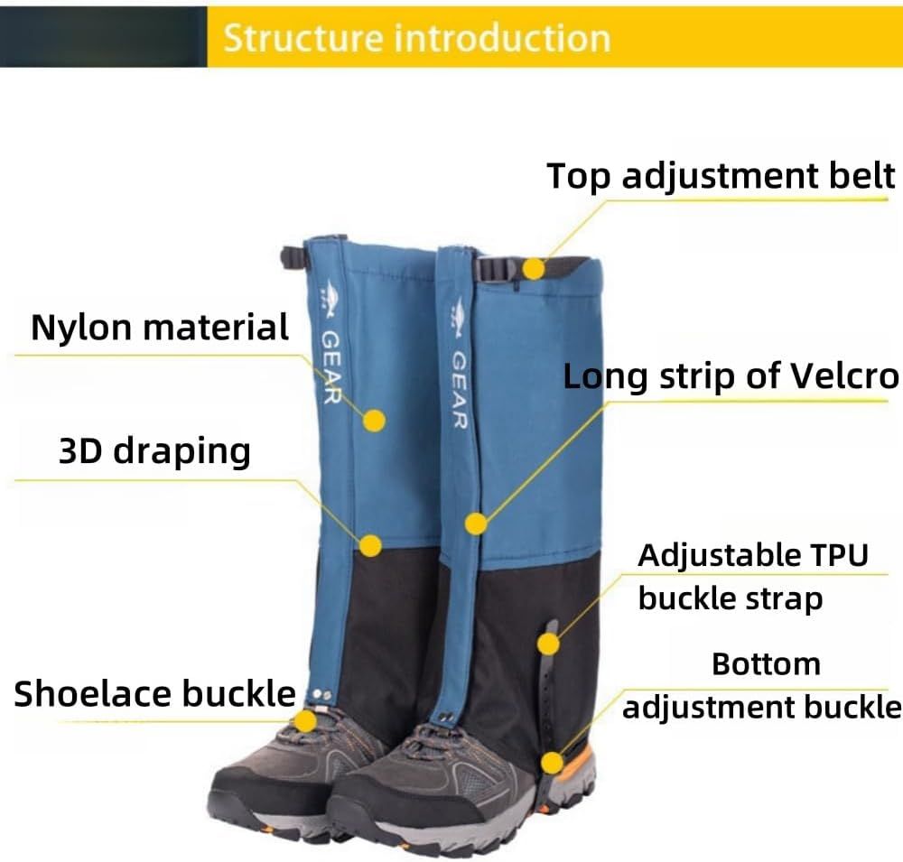 Orange Breathable Nylon Waterproof Hiking Leg Gaiters and Snow Boot Gaiters (Fleece Lining) - Unisex Adjustable Sand & Mud Protection for Mountaineering & Desert Trekking, S Size