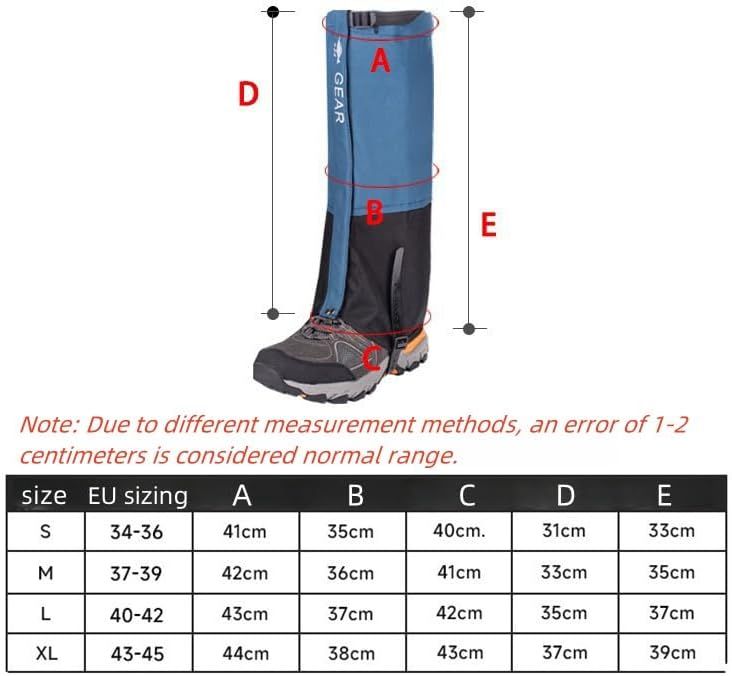 Orange Breathable Nylon Waterproof Hiking Leg Gaiters and Snow Boot Gaiters (Fleece Lining) - Unisex Adjustable Sand & Mud Protection for Mountaineering & Desert Trekking, L Size