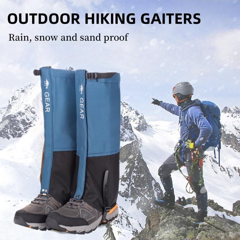 Green Breathable Nylon Waterproof Hiking Leg Gaiters and Snow Boot Gaiters (Fleece Lining) - Unisex Adjustable Sand & Mud Protection for Mountaineering & Desert Trekking, L Size