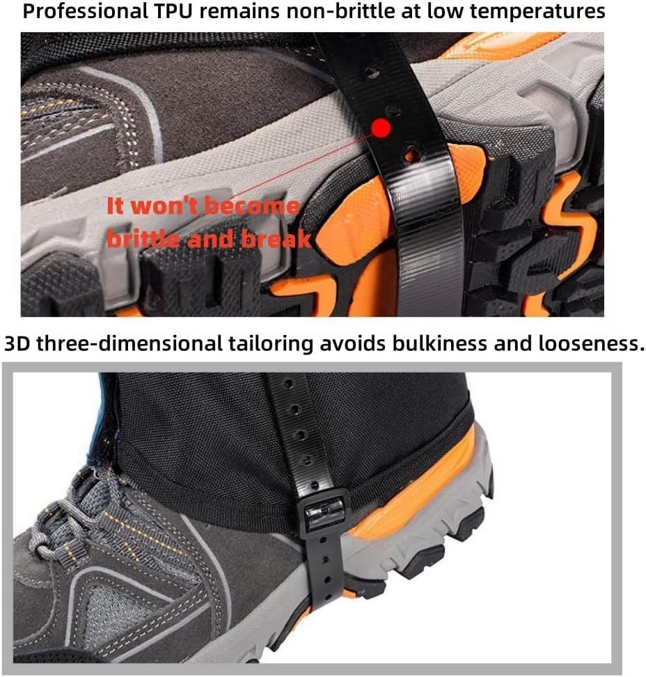 Green Breathable Nylon Waterproof Hiking Leg Gaiters and Snow Boot Gaiters (Fleece Lining) - Unisex Adjustable Sand & Mud Protection for Mountaineering & Desert Trekking, L Size