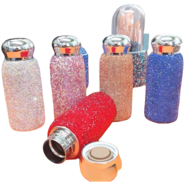 Rhinestone Insulated Bottle 260ml Stainless Bling Mug Peacock Red