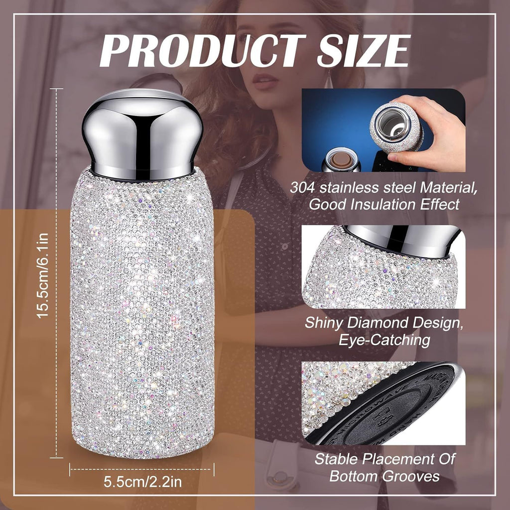 Rhinestone Insulated Water Bottle 260ml Stainless Steel Bling Mug Purple