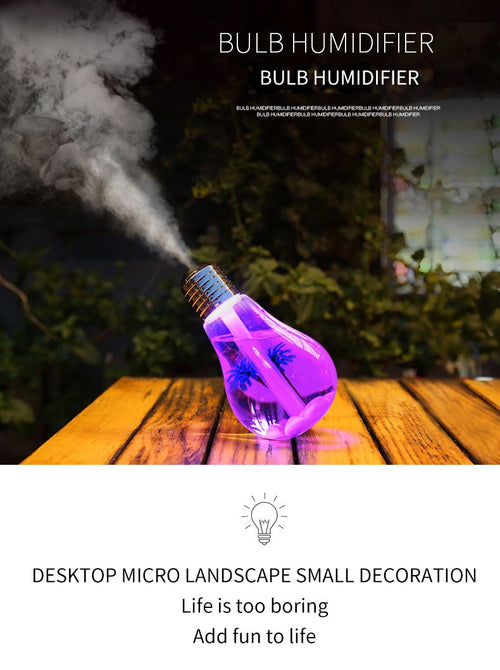 2-piece Silvery Bulb-Shaped Mini Humidifier – 400ml Ultrasonic Air Moisturizer with 7-Color LED Night Light & Silent Operation – Desktop Decor for Bedroom, Office & Nursery