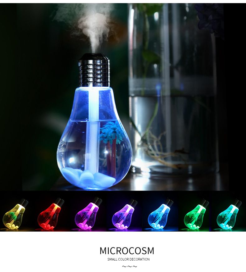 2-piece Golden Bulb-Shaped Mini Humidifier – 400ml Ultrasonic Air Moisturizer with 7-Color LED Night Light & Silent Operation – Desktop Decor for Bedroom, Office & Nursery