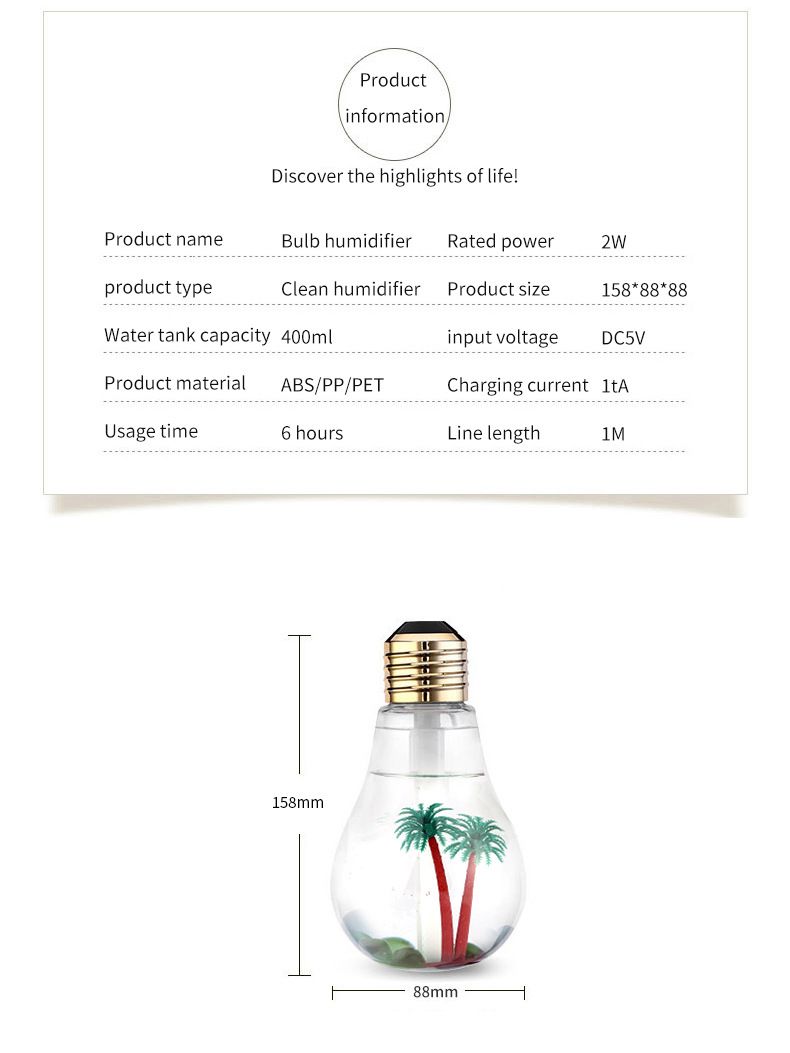 2-piece Golden Bulb-Shaped Mini Humidifier – 400ml Ultrasonic Air Moisturizer with 7-Color LED Night Light & Silent Operation – Desktop Decor for Bedroom, Office & Nursery