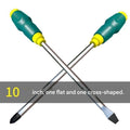 2-piece Green One 10-inch Phillips screwdriver and one 10-inch flathead screwdriver  Impact-Resistant Magnetic Screwdriver with Through-Tang Shaft — Chrome Vanadium Steel Bit, Ergonomic Non-Slip Handle — Ideal for Automotive Repair, Machinery Maintenance,