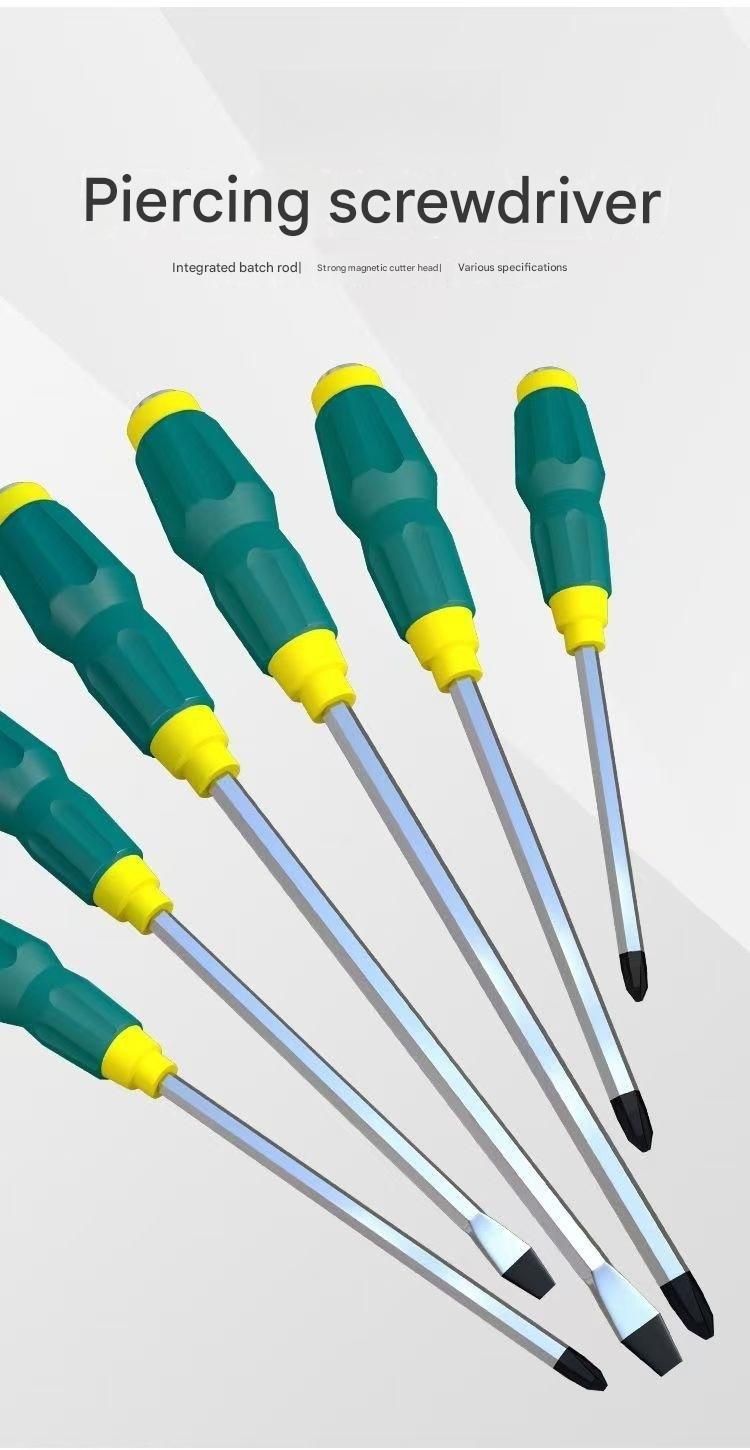 6-piece Green flathead screwdriver Impact-Resistant Magnetic Screwdriver with Through-Tang Shaft — Chrome Vanadium Steel Bit, Ergonomic Non-Slip Handle — Ideal for Automotive Repair, Machinery Maintenance, Furniture Assembly, and Home DIY Projects