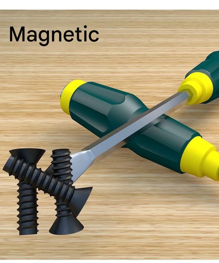 6-piece Green flathead screwdriver Impact-Resistant Magnetic Screwdriver with Through-Tang Shaft — Chrome Vanadium Steel Bit, Ergonomic Non-Slip Handle — Ideal for Automotive Repair, Machinery Maintenance, Furniture Assembly, and Home DIY Projects
