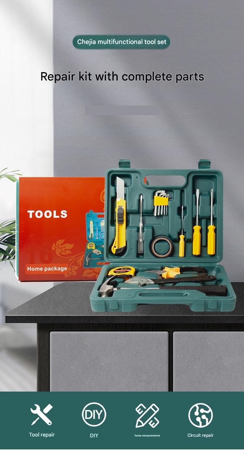 Green 8 Piece Set -Multi-Purpose Home & Car Tool Kit -  Durable Blow-Molded Case, Utility Knife, Tape Measure, Pliers, Hammer, Screwdrivers, Allen Keys - Compact Emergency Repair Set for DIY and Auto Maintenance