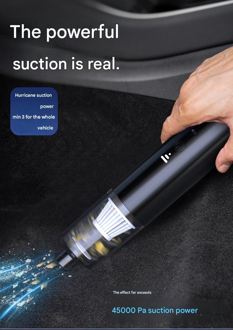 Black 7.4V Wireless Handheld Car Vacuum Cleaner - 45000Pa Strong Suction, HEPA Filter, Type-C Rechargeable, Low Noise <60dB, Blower & Vacuum for Car Interior, Home, Pet Hair, Keyboard