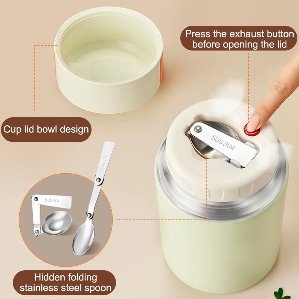 Thermal Food Jar 800ml Insulated Stainless Soup Lunch Pot Retractable Brown