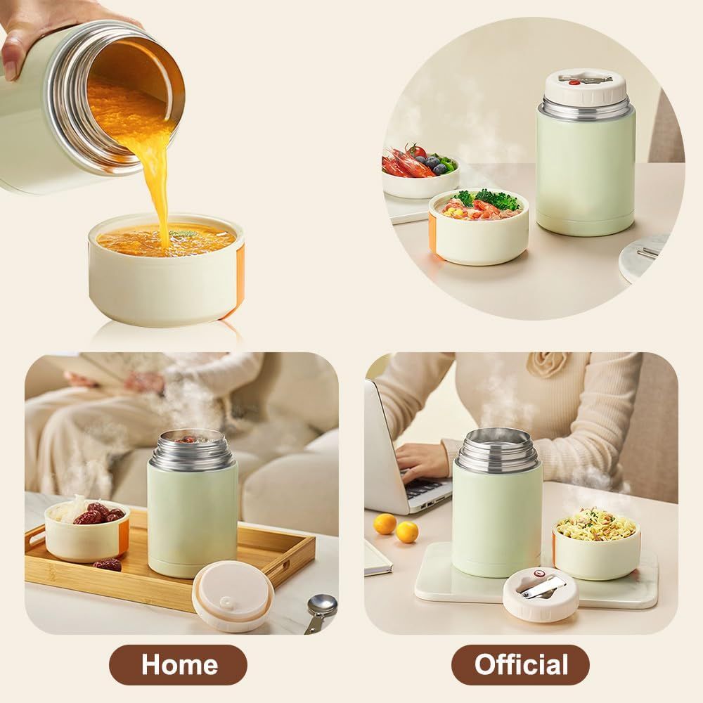 Thermal Food Jar 800ml Stainless Steel Insulated Soup Lunch Pot Foldable Blue