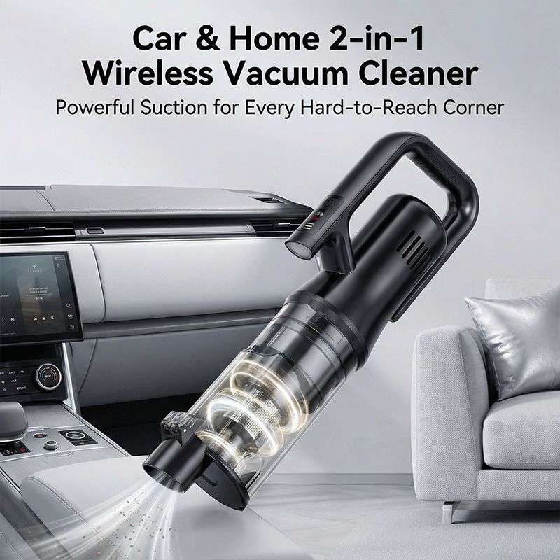 Black Cordless Handheld Vacuum Cleaner with 5 Brush Attachments & LED Light for Home Car - 18KPA Strong Suction, Portable Typec Charging, Battery Digital Display, One Touch Emptying Dust Cup and Cyclone Dust Separation