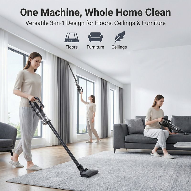 Black Cordless Handheld Vacuum Cleaner & 180°Swivel Mop with 6 Brush Attachments & LED Light for Home Car - 18KPA Strong Suction, Portable Typec Charging, Battery Digital Display, One Touch Emptying Dust Cup and Cyclone Dust Separation