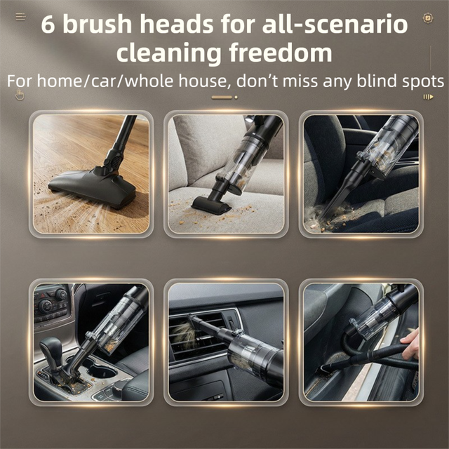 White Cordless Handheld Vacuum Cleaner & 180°Swivel Mop with 6 Brush Attachments & LED Light for Home Car - 18KPA Strong Suction, Portable Typec Charging, Battery Digital Display, One Touch Emptying Dust Cup and Cyclone Dust Separation