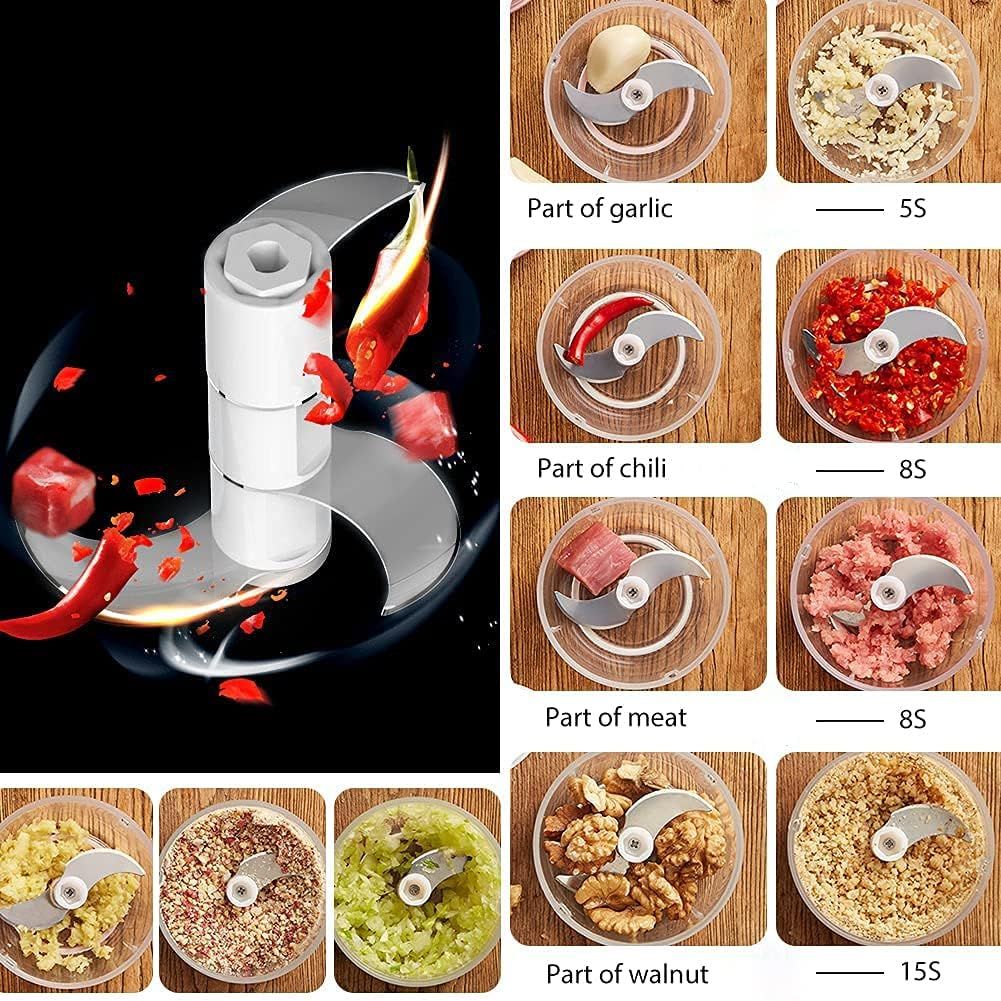 White 250ML Electric Mini Food Processor & Garlic Chopper with 3 Stainless Steel Blades & USB Charging – Portable Smasher & Meat Grinder for Vegetable,Chili,Fruits,Ginger and Baby Food,Seasoning