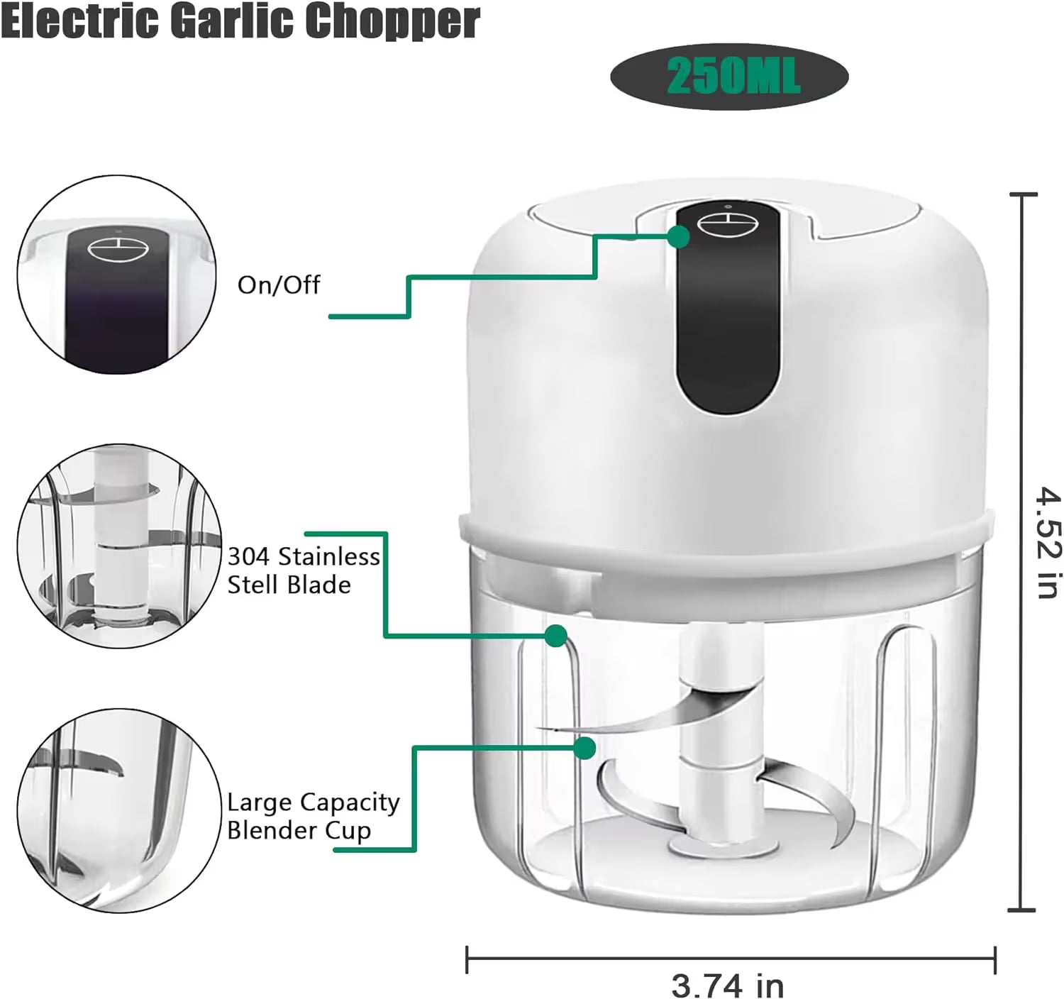 Blue 250ML Electric Mini Food Processor & Garlic Chopper with 3 Stainless Steel Blades & USB Charging – Portable Smasher & Meat Grinder for Vegetable,Chili,Fruits,Ginger and Baby Food,Seasoning