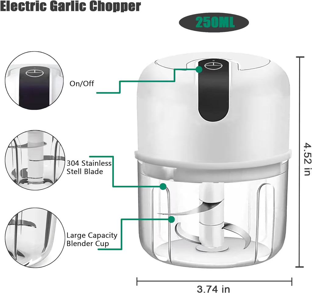 Pink 300ML Electric Mini Food Processor & Garlic Chopper with Glass Bowl,3 Stainless Steel Blades & USB Charging – Portable Smasher & Meat Grinder for Vegetable,Chili,Fruits,Ginger and Baby Food,Seasoning
