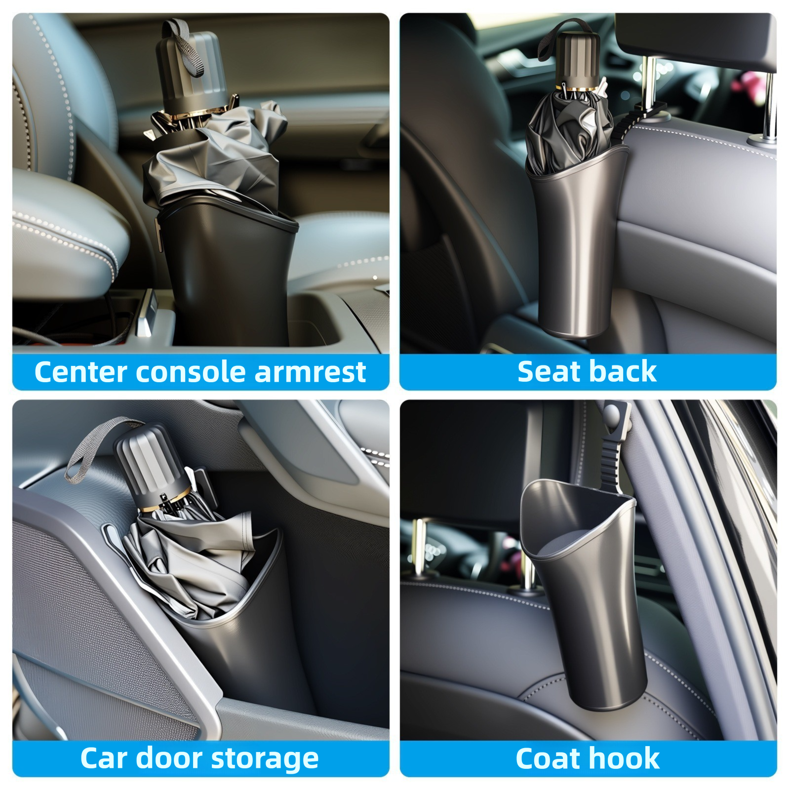 2x Car Umbrella Holder Waterproof Storage Bucket Hook Seat Back Bin