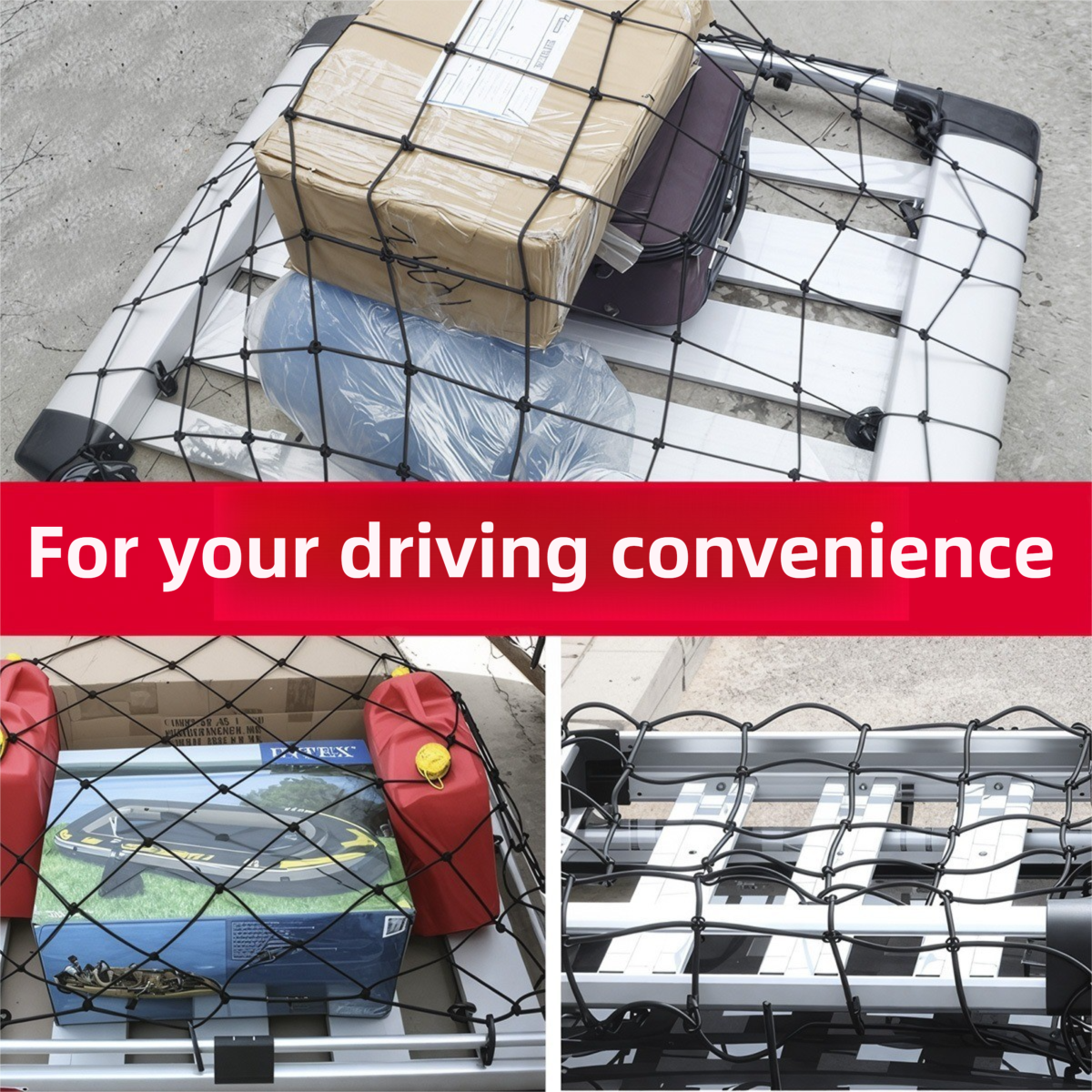 Car Roof Cargo Net 120x80cm Elastic Luggage Storage Net 10 Hooks Universal