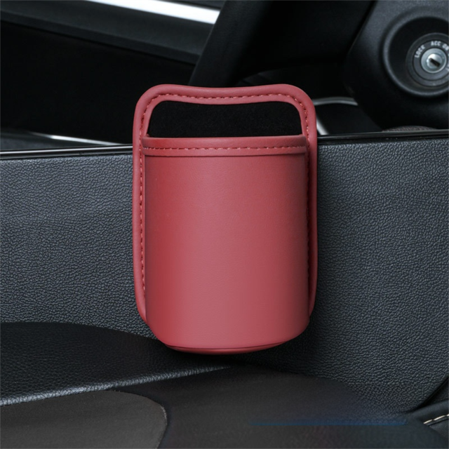 Wine Red Waterproof Leather Car Hanging Storage Organizer with Back Clip 14.5 x 10.5CM – Mutifunctional Car Trash Bin Cup Holder Phone Storage Pocket for Seat Back, Door & Center Console