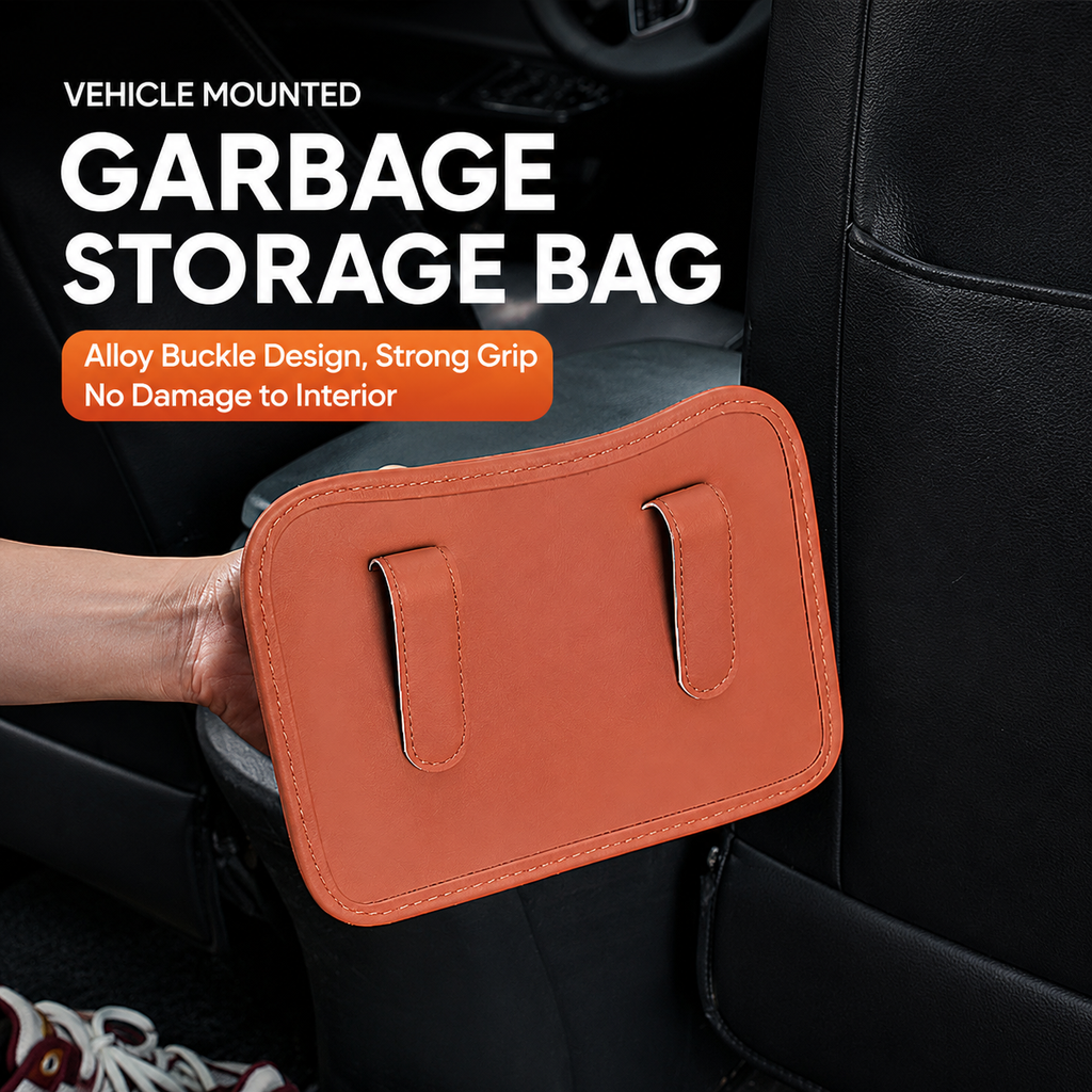 Wine Red Waterproof Leather Car Hanging Storage Organizer with Back Clip 20 x 14.5CM – Mutifunctional Car Trash Bin Cup Holder Phone Storage Pocket for Seat Back, Door & Center Console