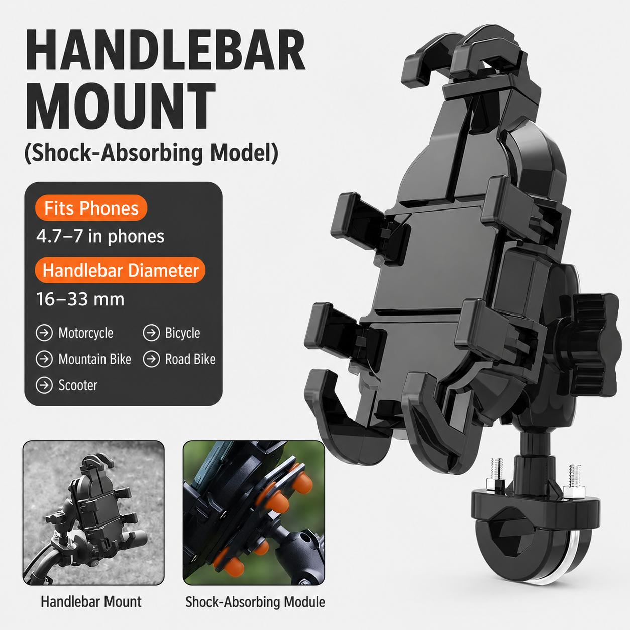 2-Piece Winter Riding Essentials Set with 8 Claw Secure Grip Bike Phone Mount and Suede Flip-Top Touchscreen Thermal Gloves – 360° Rotation Adjustment and Silicone Anti-Shock Module, Universal Handlebar Cradle for Motorcycle MTB & Road Cycling