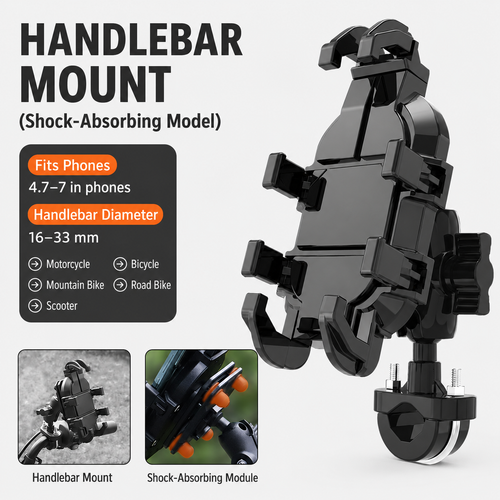 2-Piece Winter Riding Essentials Set with 8 Claw Secure Grip Bike Phone Mount and Suede Flip-Top Touchscreen Thermal Gloves – 360° Rotation Adjustment and Silicone Anti-Shock Module, Universal Handlebar Cradle for Motorcycle MTB & Road Cycling