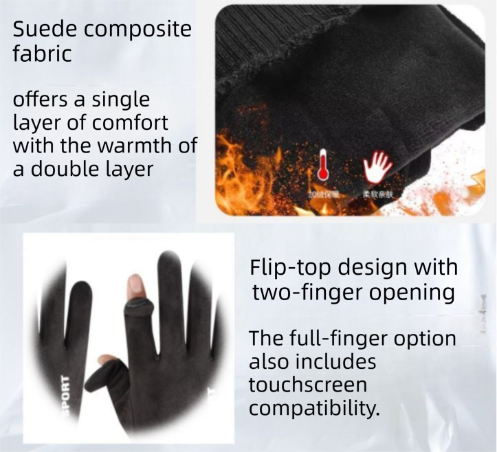 2-Piece Winter Riding Essentials Set with 8 Claw Secure Grip Bike Phone Mount and Suede Flip-Top Touchscreen Thermal Gloves – 360° Rotation Adjustment and Silicone Anti-Shock Module, Universal Handlebar Cradle for Motorcycle MTB & Road Cycling