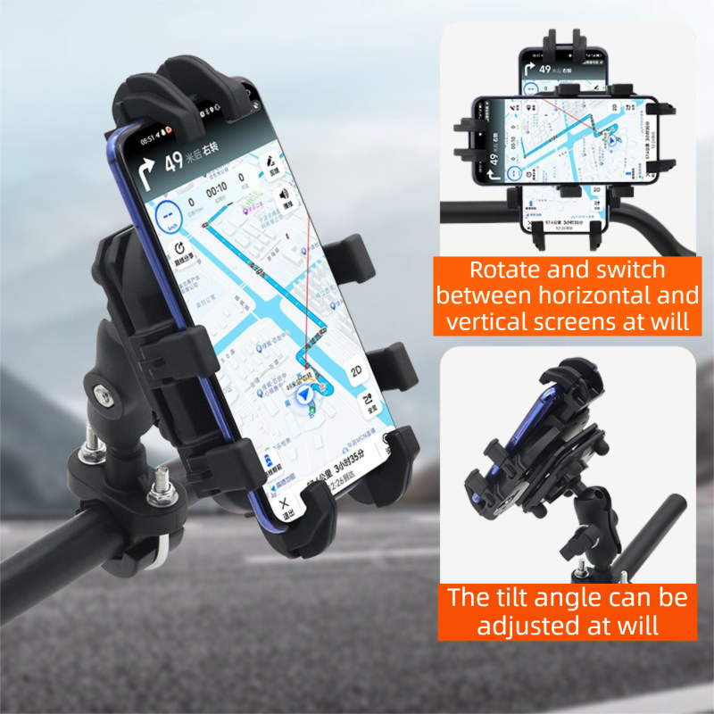 Black Secure Grip Anti-Shock Bike Phone Mount - 360° Rotating Adjustment, 8-Claw Locking Universal Handlebar Navigation Holder for Motorcycle MTB & Road Cycling (Fits 4.7–7" Phones)