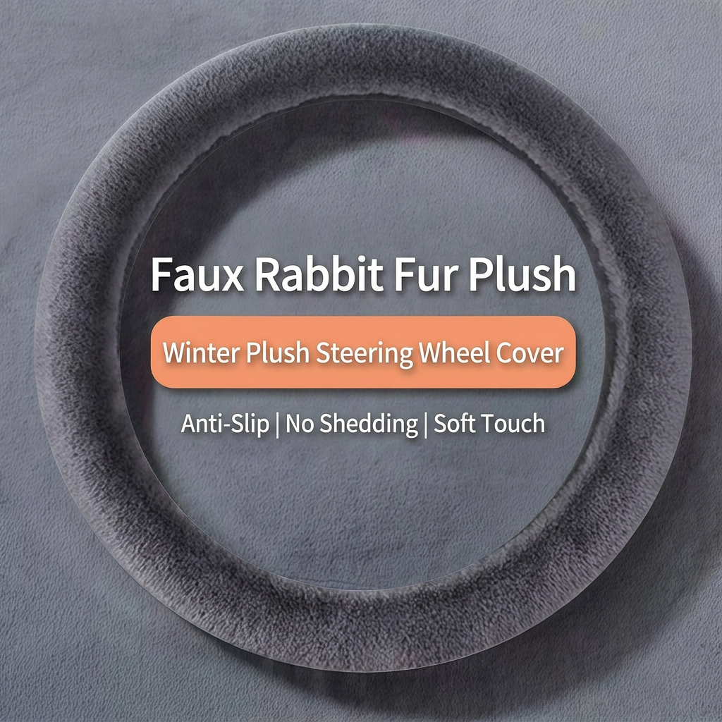 Winter Car Seat Cushion + Plush Steering Wheel Cover Set Fluffy 38cm Green