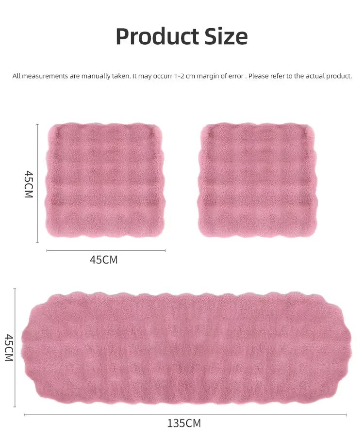 Winter Car Seat Cushion + Plush Steering Wheel Cover Set Fluffy 38cm Grey