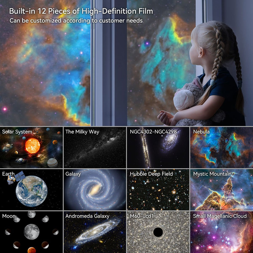White and Black USB Powered Galaxy Star Projector and Earth Globe Night Light with 12 HD Space Films, 1H / 2H Timer, Nebula Dynamic Rotation Effect & Adjustable Focus for Bedroom Kids Home Decor