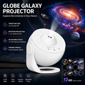 White USB Powered Galaxy Star Projector and Earth Globe Night Light with 12 HD Space Films, 1H / 2H Timer, Nebula Dynamic Rotation Effect & Adjustable Focus for Bedroom Kids Home Decor