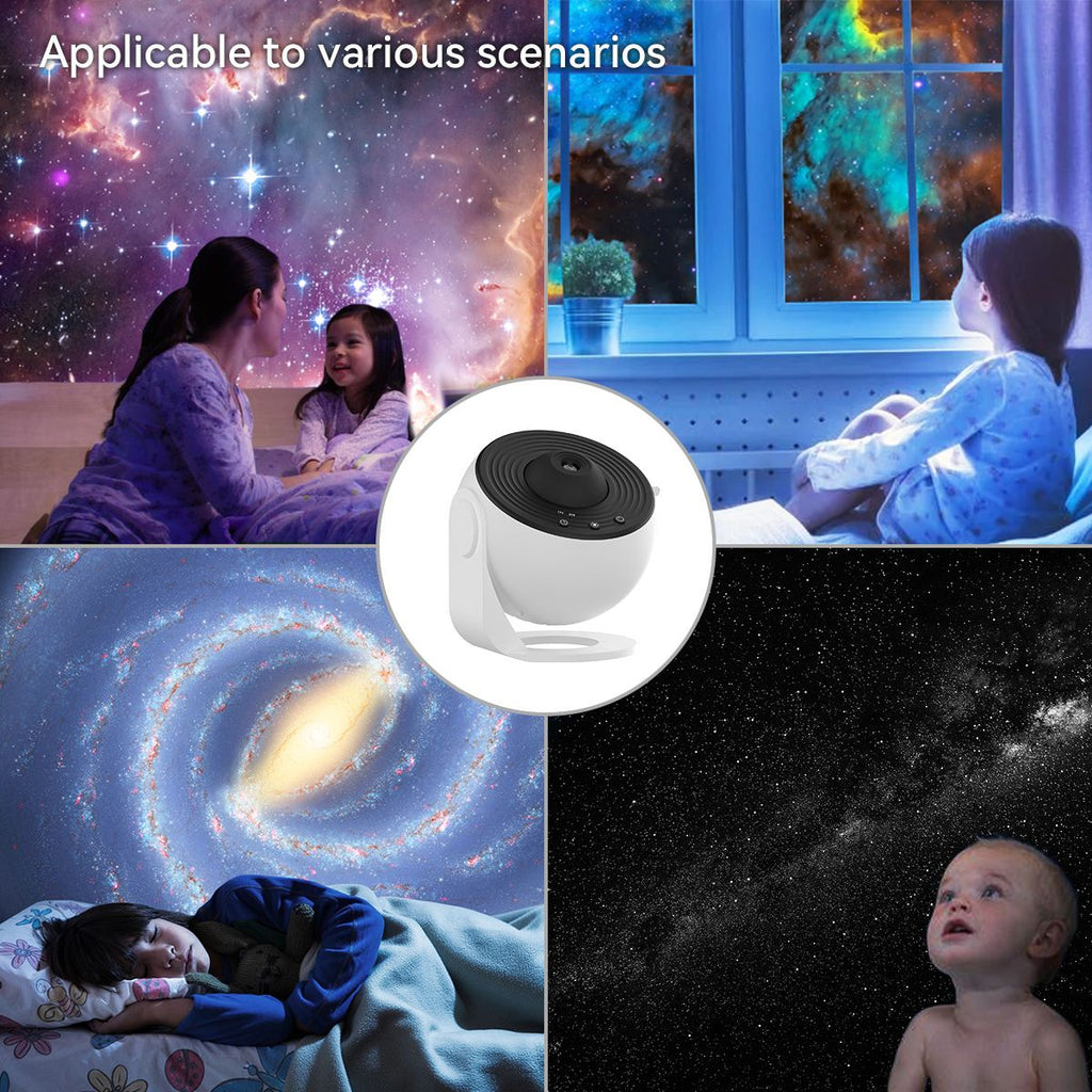 White USB Powered Galaxy Star Projector and Earth Globe Night Light with 12 HD Space Films, 1H / 2H Timer, Nebula Dynamic Rotation Effect & Adjustable Focus for Bedroom Kids Home Decor