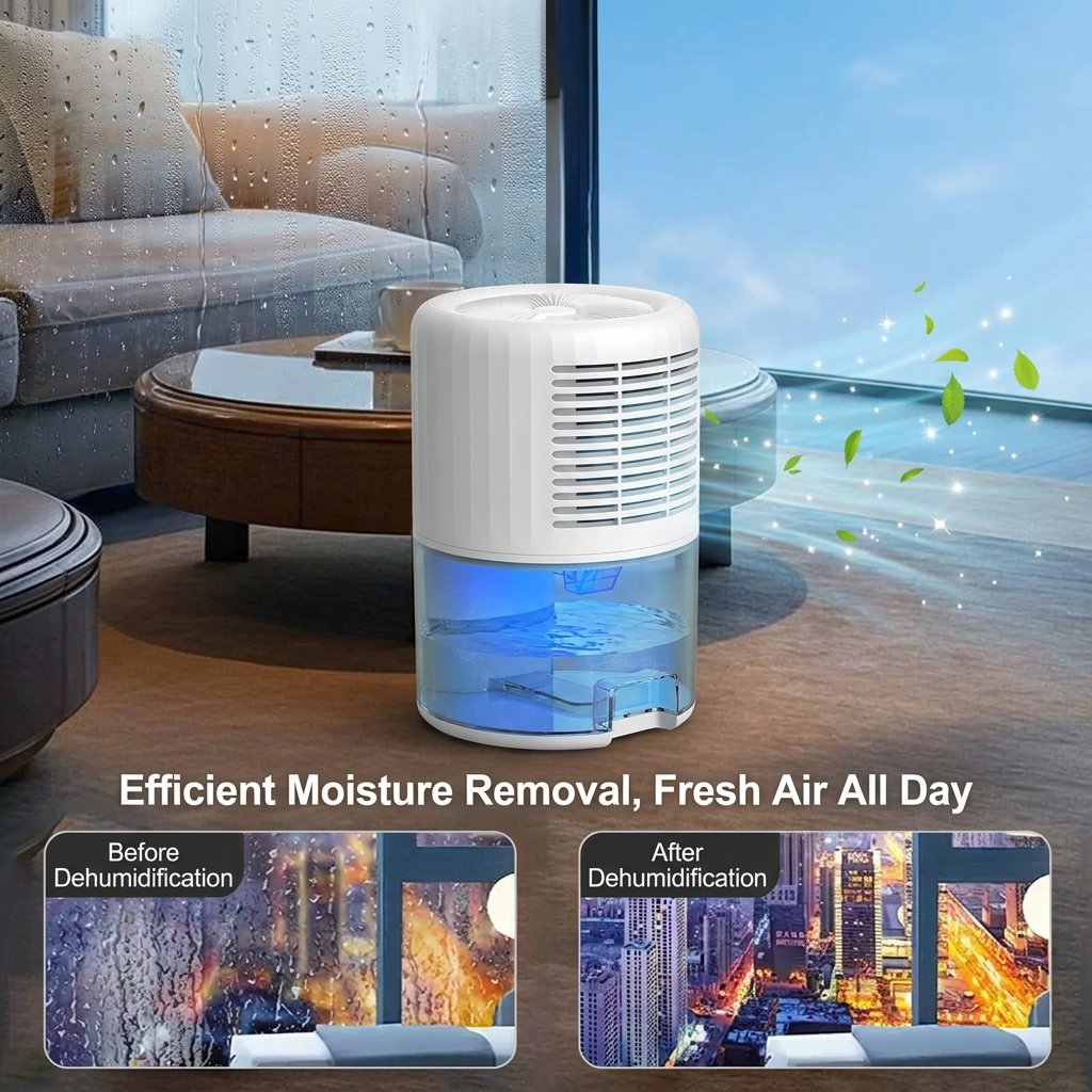 Mini Dehumidifier 2L Portable Quiet Air Purifying Night Light Auto Off White