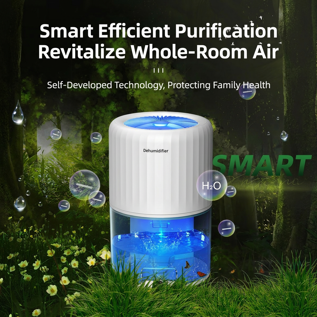 Mini Dehumidifier 2L Portable Quiet Air Purifying Night Light Auto Off Black